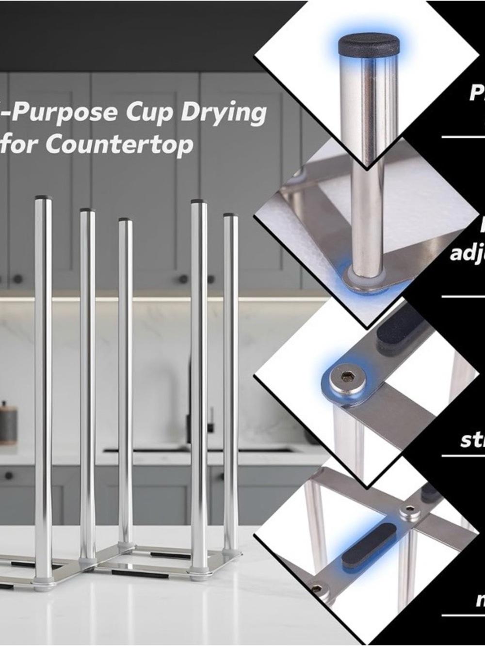 NEW - Water Bottle Drying Rack, Cup Drying Rack for Counter, Stainless Steel - Picture 5 of 8